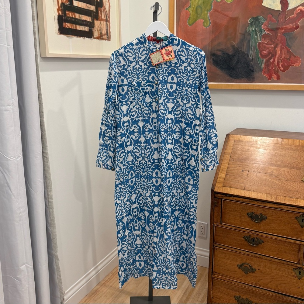 Lisa Corti dress with blue damask print